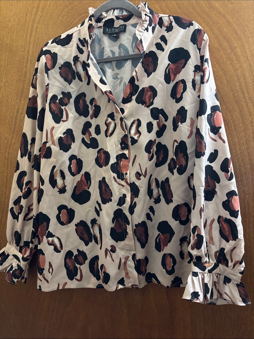 Eloquii Cream Blouse with Pink and Black Leopard Spots
